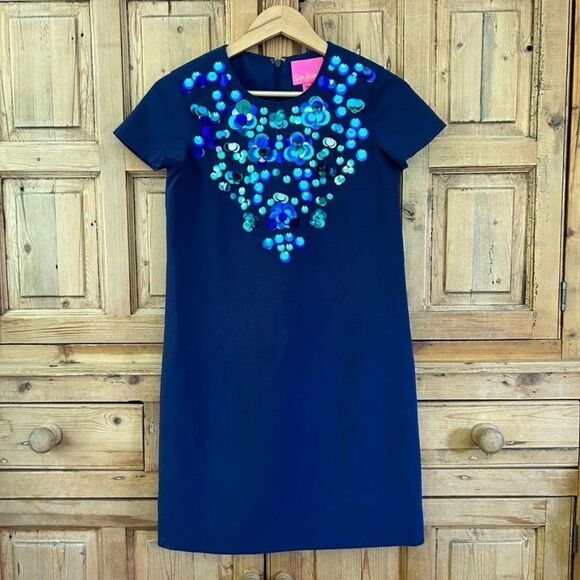 Women's Lilly Pulitzer 00 Havyn Mini Dress Navy Blue‎ Sequin - Picture 1 of 10